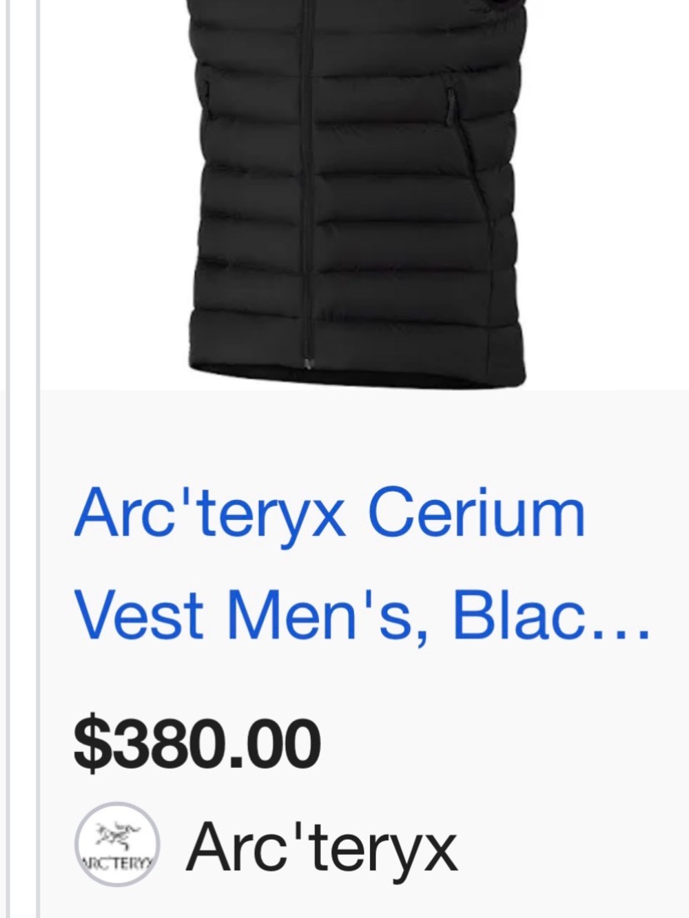 Arc'teryx Men's Black Down Vest - Lightweight Insulated Vest